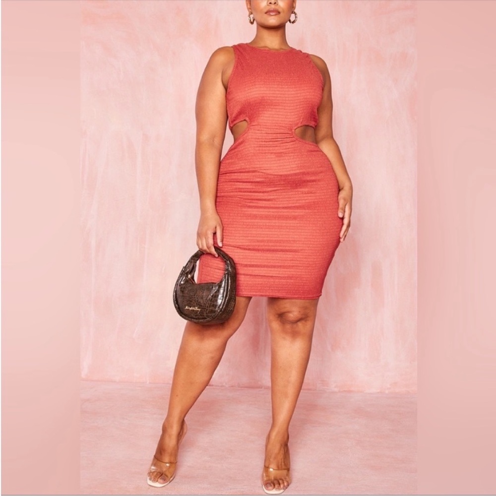 Plus Rust Textured Cut Out Bodycon Dress